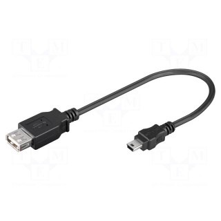 Cable | USB 2.0 | USB A socket,USB B mini plug | 0.2m | black | PVC