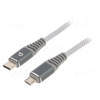 Cable | USB 2.0 | USB B micro plug,USB C plug | 1.5m | white-grey
