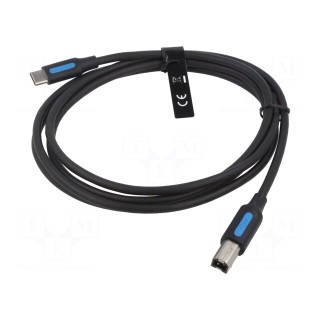 Cable | USB 2.0 | USB B plug,USB C plug | nickel plated | 1.5m | black