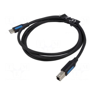 Cable | USB 2.0 | USB B plug,USB C plug | nickel plated | 1m | black