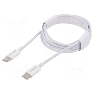Cable | USB 2.0 | USB C plug,both sides | 1m | white | 480Mbps | 60W