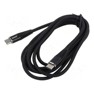 Cable | USB 2.0 | USB C plug,both sides | 2m | black | 480Mbps | textile