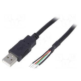 Cable | USB 2.0 | USB A plug,wires | 0.5m | black | Core: Cu