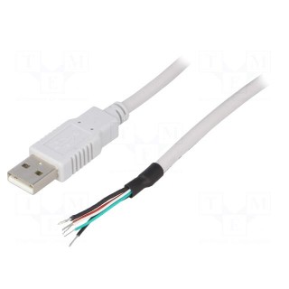 Cable | USB 2.0 | USB A plug,wires | 2m | grey | Core: Cu | 24AWG,28AWG