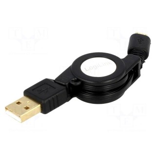 Cable | USB 2.0,retractable | USB A plug,USB B micro plug | 0.75m