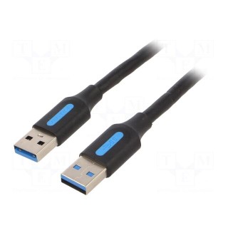 Cable | USB 3.0 | USB A plug,both sides | nickel plated | 1m | black