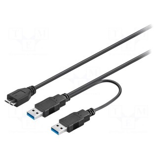 Cable | USB 3.0 | USB A plug x2,USB B micro plug | 0.3m | black