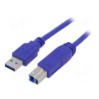 Cable | USB 3.0 | USB A plug,USB B plug | gold-plated | 1.8m | blue