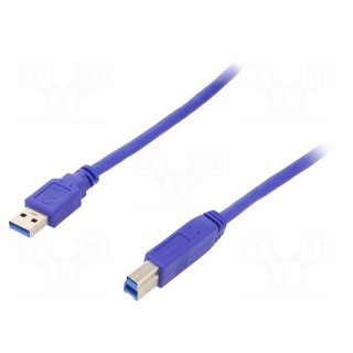 Cable | USB 3.0 | USB A plug,USB B plug | gold-plated | 3m | blue | PVC