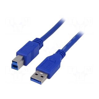 Cable | USB 3.0 | USB A plug,USB B plug | nickel plated | 1.8m | blue
