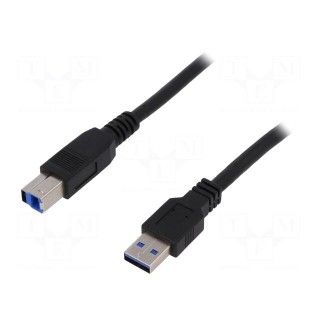 Cable | USB 3.0 | USB A plug,USB B plug | nickel plated | 1m | black