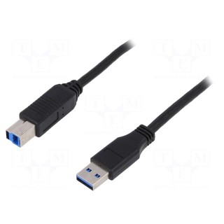 Cable | USB 3.0 | USB A plug,USB B plug | nickel plated | 2m | black