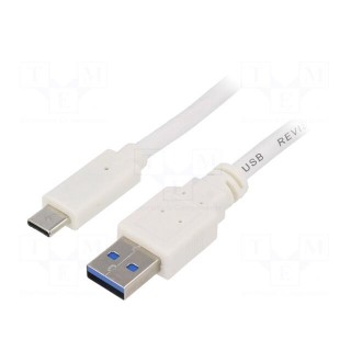 Cable | USB 3.0 | USB A plug,USB C plug | gold-plated | 0.5m | white