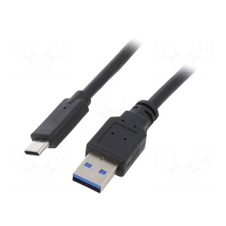 Cable | USB 3.0 | USB A plug,USB C plug | gold-plated | 1m | black | PVC