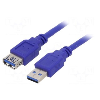 Cable | USB 3.0 | USB A socket,USB A plug | 1.8m | blue | PVC