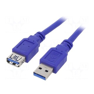 Cable | USB 3.0 | USB A socket,USB A plug | 3m | blue | PVC | Cablexpert