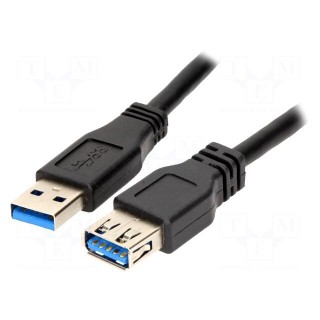 Cable | USB 3.0 | USB A socket,USB A plug | nickel plated | 1m | black