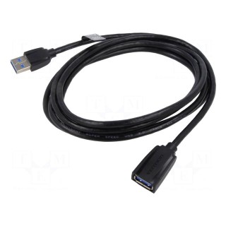 Cable | USB 3.0 | USB A socket,USB A plug | nickel plated | 2m | black