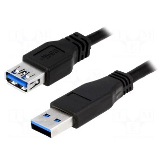 Cable | USB 3.0 | USB A socket,USB A plug | nickel plated | 2m | black