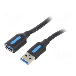 Cable | USB 3.0 | USB A socket,USB A plug | nickel plated | 2m | black