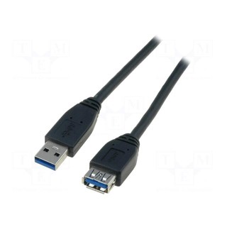 Cable | USB 3.0 | USB A socket,USB A plug | nickel plated | 3m | black