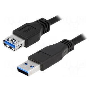 Cable | USB 3.0 | USB A socket,USB A plug | nickel plated | 3m | black