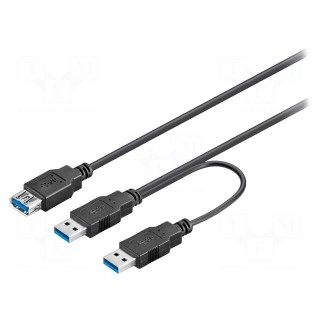 Cable | USB 3.0 | USB A socket,USB A plug x2 | 0.3m | black | 5Gbps