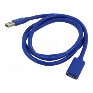 Cable | USB 3.2 | USB A socket,USB A plug | nickel plated | 1m | blue
