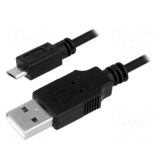 Cable | USB A plug,USB B micro plug | nickel plated | 0.6m | black