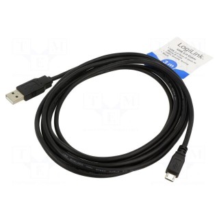 Cable | USB A plug,USB B micro plug | nickel plated | 3m | black