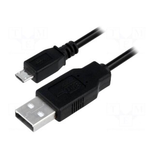 Cable | USB A plug,USB B micro plug | nickel plated | 5m | black