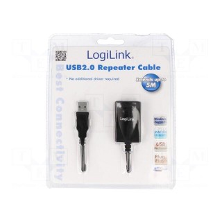 Repeater USB | USB 2.0 | USB A socket,USB A plug | 5m | black