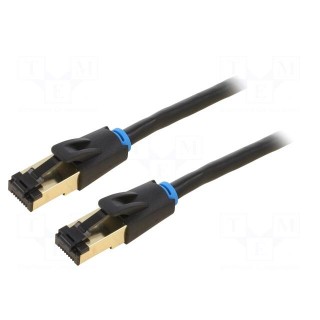 Patch cord | S/FTP | Cat 8 | OFC | PVC | black | 10m | Plating: gold-plated