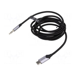 Cable | Jack 3.5mm 3pin plug,both sides | 1.5m | black | textile