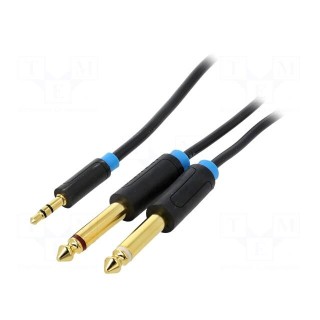 Cable | Jack 3.5mm 3pin plug,Jack 6,3mm plug x2 | 5m | black | PVC