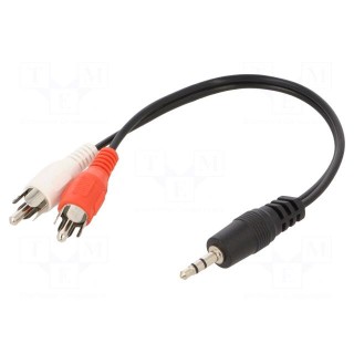 Cable | Jack 3.5mm 3pin plug,RCA plug x2 | 0.2m | black | PVC