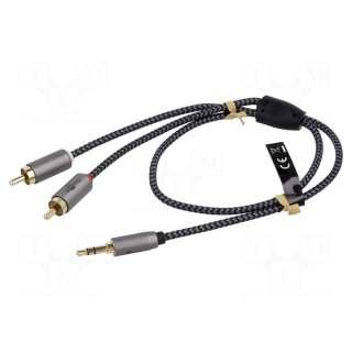 Cable | Jack 3.5mm 3pin plug,RCA plug x2 | 0.5m | black-gray | PVC