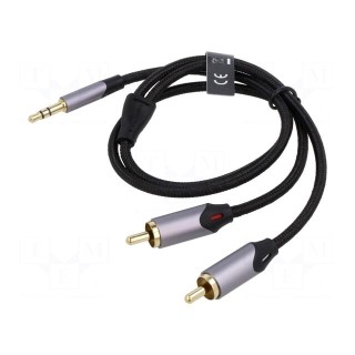 Cable | Jack 3.5mm 3pin plug,RCA plug x2 | 0.5m | black | PVC