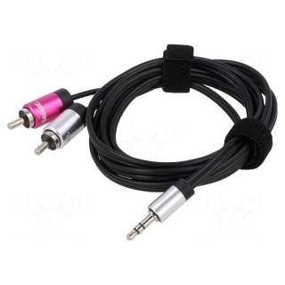 Cable | Jack 3.5mm 3pin plug,RCA plug x2 | 1.5m | black | 0.08mm2