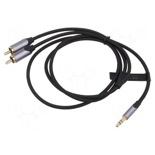 Cable | Jack 3.5mm 3pin plug,RCA plug x2 | 1m | black | Øcable: 3.5mm