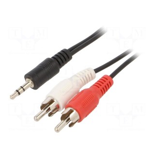 Cable | Jack 3.5mm 3pin plug,RCA plug x2 | 2.5m | black | PVC