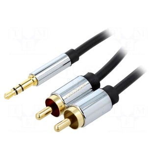 Cable | Jack 3.5mm 3pin plug,RCA plug x2 | 1.5m | black | PVC
