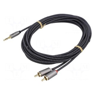 Cable | Jack 3.5mm 3pin plug,RCA plug x2 | 3m | black-gray | Al foil