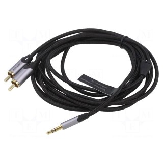 Cable | Jack 3.5mm 3pin plug,RCA plug x2 | 3m | black | Øcable: 3.5mm