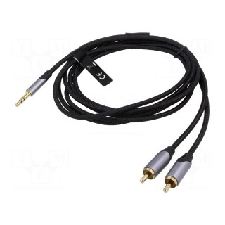 Cable | Jack 3.5mm 3pin plug,RCA plug x2 | 8m | black | Øcable: 3.5mm