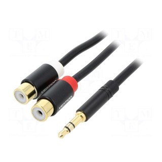 Cable | Jack 3.5mm 3pin plug,RCA socket x2 | 0.3m | black