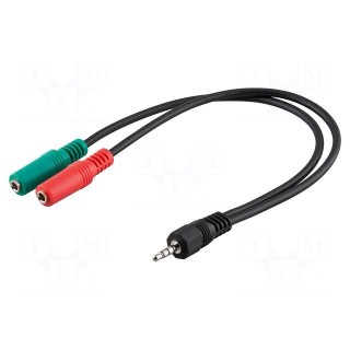 Cable | Jack 3,5mm 4pin plug,Jack 3.5mm 3pin socket x2 | 0.3m