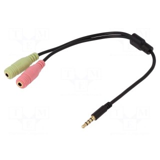 Cable | Jack 3,5mm 4pin plug,Jack 3.5mm 3pin socket x2 | 150mm