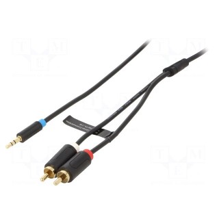 Cable | Jack 3.5mm plug,RCA plug x2 | 0.5m | Plating: gold-plated