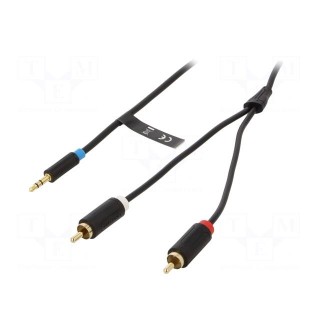 Cable | Jack 3.5mm plug,RCA plug x2 | 3m | Plating: gold-plated